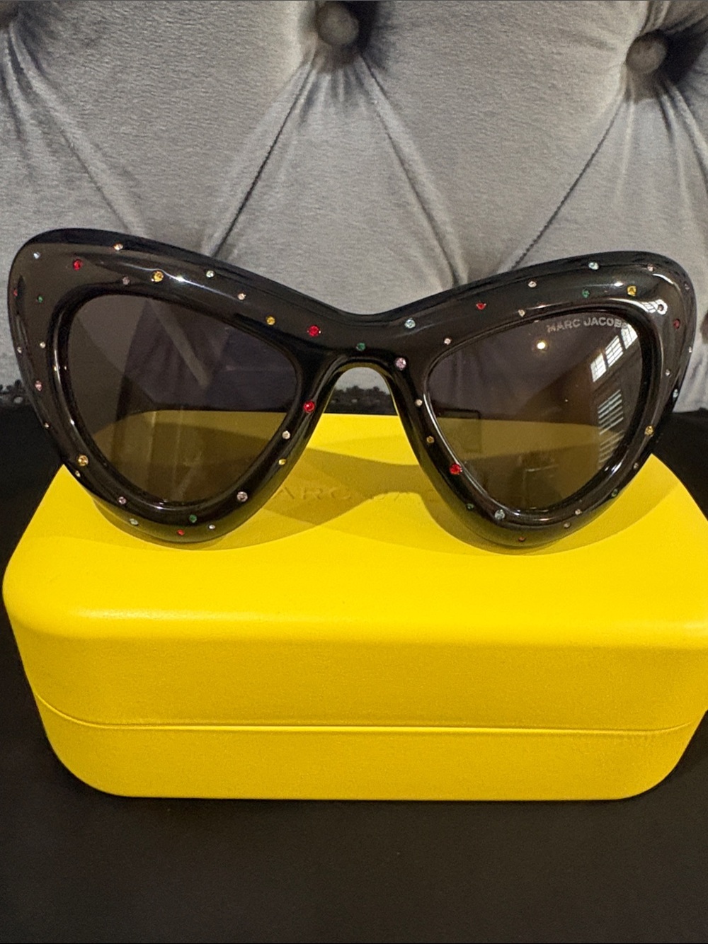Marc Jacobs Black Cat-Eye Sunglasses with Multicolor Crystal Details